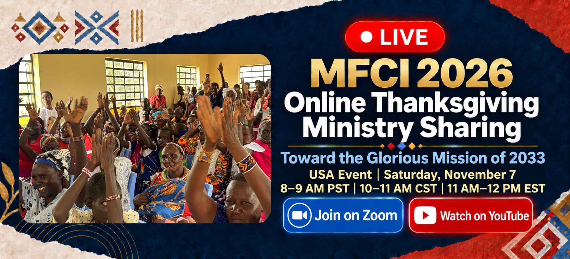 MFCI 2026 Online Thanksgiving Ministry Sharing, November 7, 8–9 AM PST, 10–11 AM CST, 11 AM–12 PM EST